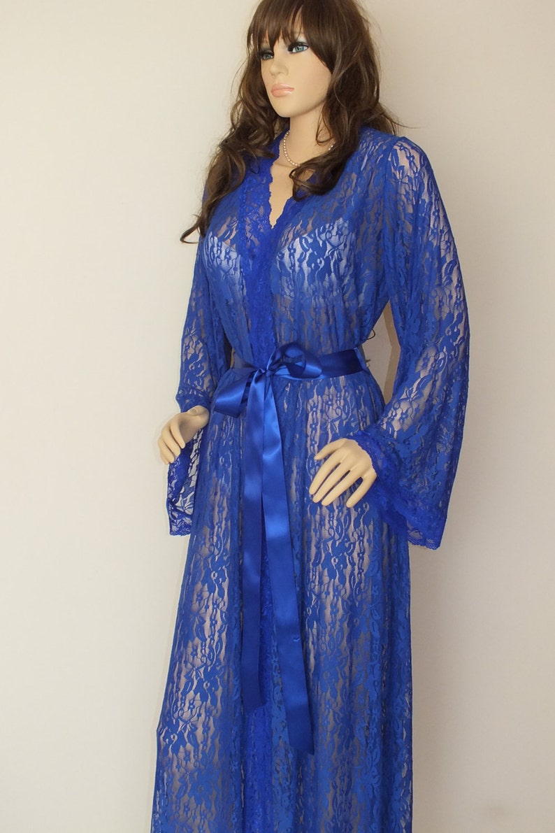 Royal Blue Silver Lace Robe Romantic Robe Bridal Robe Etsy