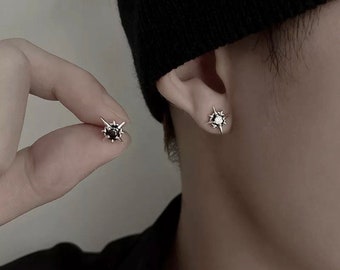 Star black cz Earrings/ unisex star stud earrings/ men stud earrings/star white cz earrings/925 Sterling Silver earrings