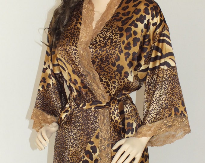 Animal Print Silk Robe Short and Long Kimono Robe Bridesmaid Etsy