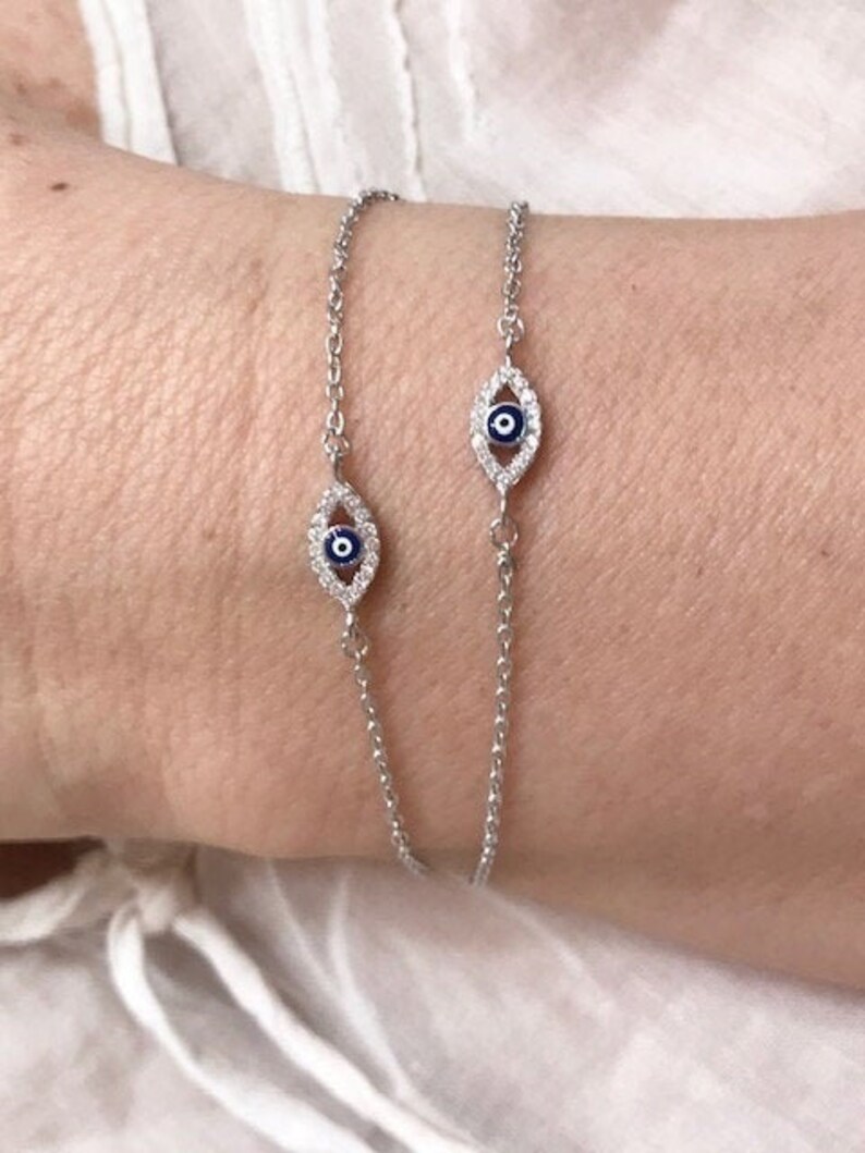 Sterling Silver Evil Eye Braceletcz Evil Eye Bracelet925 Etsy