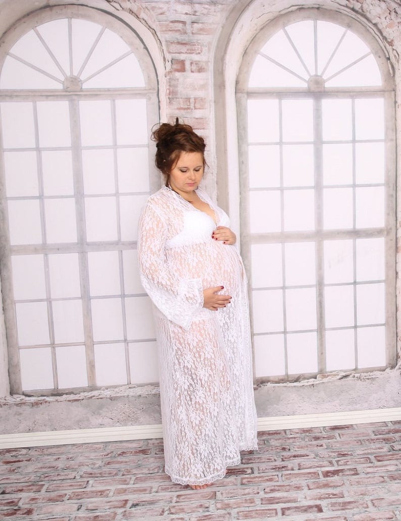 White Lace Robe Sheer White Gown Maternity Gown for Etsy