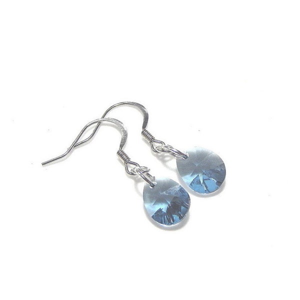 Denim Blue Swarovski Mini Pear Pendant Earrings