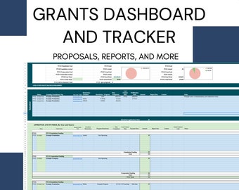 Tableau de bord du gestionnaire de subventions / rédacteur. Tracker, agenda et calendrier - Modèle pour une utilisation à but non lucratif - Google Sheets