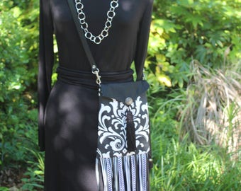 Black and White Fringe Ribbon Bag