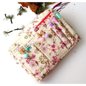 Floral Journal Pouch with Zipper, Traveler’s Notebook Organizer, Multiple Pocket Desk Organizer