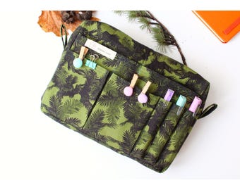 Linen Journal Organizer Pouch, Forestcore A5 Planner Pouch with Pockets, Zippered Notebook Holder