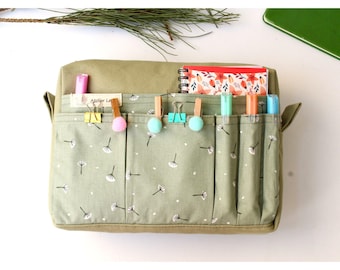A5 Planner Organizer Pouch, Floral Light Green Multi Pocket Journal Pouch, Notebook Holder, Kindle Case, Tablet Sleeve