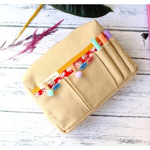 A5 Planner Pouch Organizer, Beige Canvas Journal Case, Zippered Planner Bag with Pockets image 2