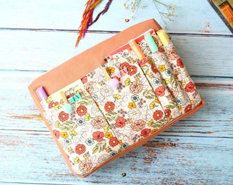 Floral Journal Pouch with Zipper, Traveler’s Notebook Organizer, Multiple Pocket Desk Organizer