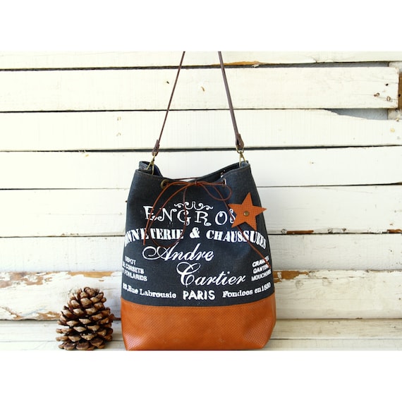 Blue Canvas Bucket Bag Canvas and Brown Leather Designer Bucket Bag Blue Canvas Cross Body Bag Canvas Designer Bag Canvas Weekender Bag Etsy