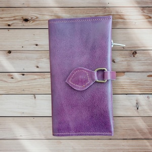 Portefeuille en cuir pour femme, Portefeuille pour femme en cuir violet, Portefeuille violet pour femme, Portefeuille long, Cadeau de Noël pour femme, Porte-cartes en cuir pour femme