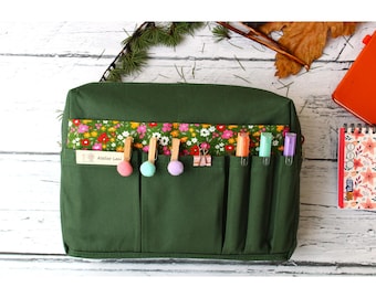 Handmade Green Cotton Journal Pouch, A5 Planner Organizer