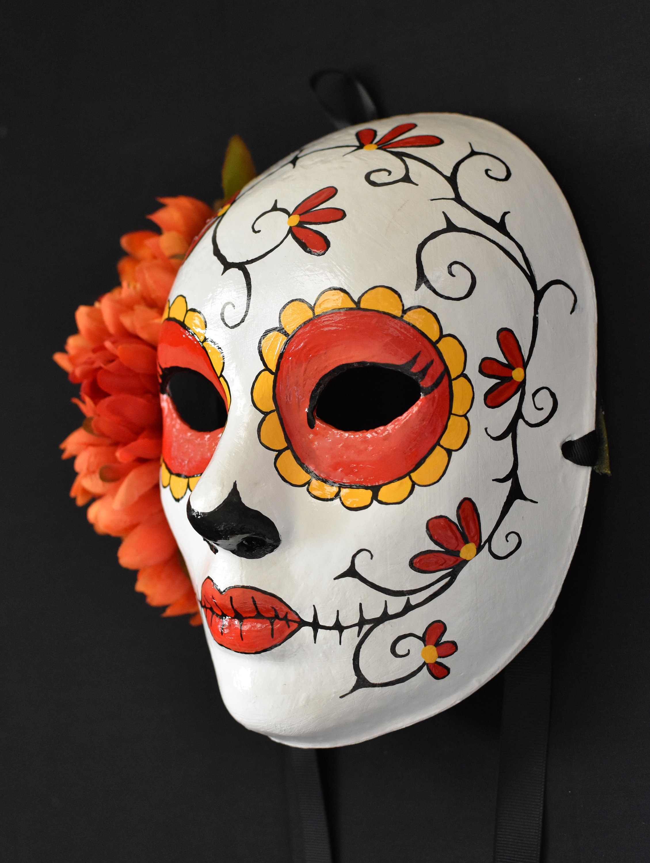 Set De 12 Máscaras De Calavera De Azúcar Para Halloween Y Día De Los Muertos | Papel Con Diseños Florales Y Elástico