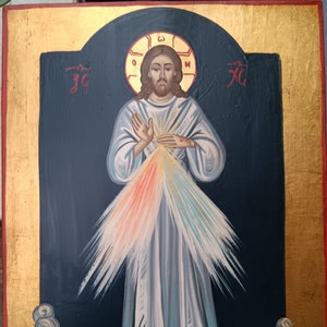 Divine Mercy of Jesus .IC XC. religious original icon.Jesus Christ.hand paint icon.greek icon.CATHOLIC icon. image 1