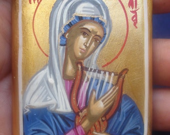 CATHOLIC ICONS.saint Cecilia.miniature St Cecilia. hand paint.st cecilia.catholic art,religious spiritual