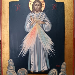 Divine Mercy of Jesus .IC XC. religious original icon.Jesus Christ.hand paint icon.greek icon.CATHOLIC icon. image 2