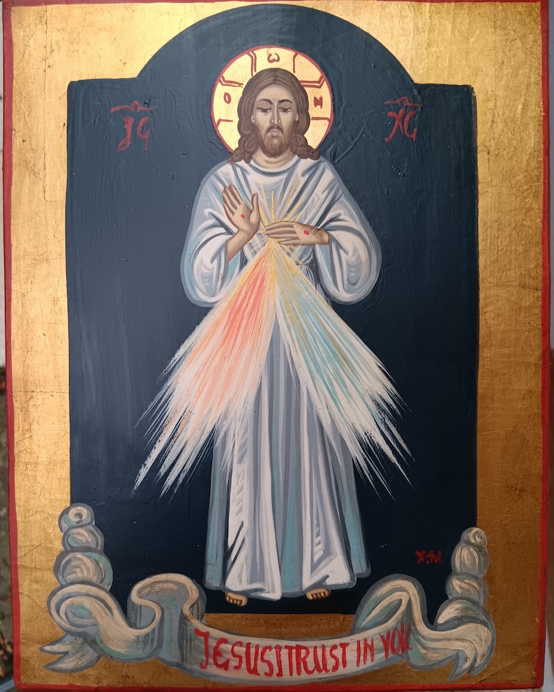 Divine Mercy of Jesus .IC XC. religious original icon.Jesus Christ.hand paint icon.greek icon.CATHOLIC icon. image 2