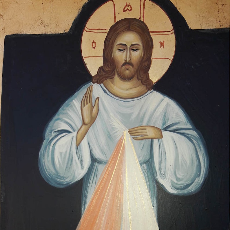 Divine Mercy of Jesus .IC XC. religious original icon.Jesus Christ.hand paint icon.greek icon.CATHOLIC icon. image 4