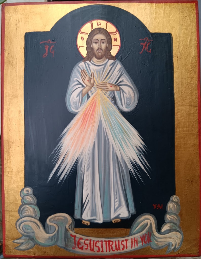 Divine Mercy of Jesus .IC XC. religious original icon.Jesus Christ.hand paint icon.greek icon.CATHOLIC icon. image 1