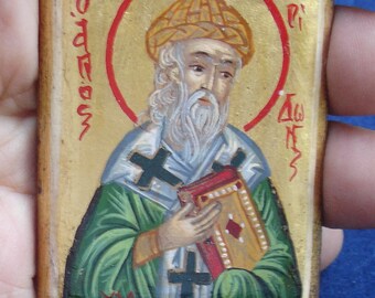 saint spiridon. BYZANTINE hand paint icon.miniature saint spyridon mini icon