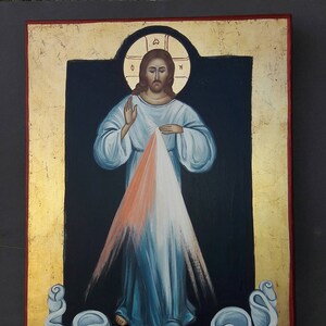 Divine Mercy of Jesus .IC XC. religious original icon.Jesus Christ.hand paint icon.greek icon.CATHOLIC icon. image 3