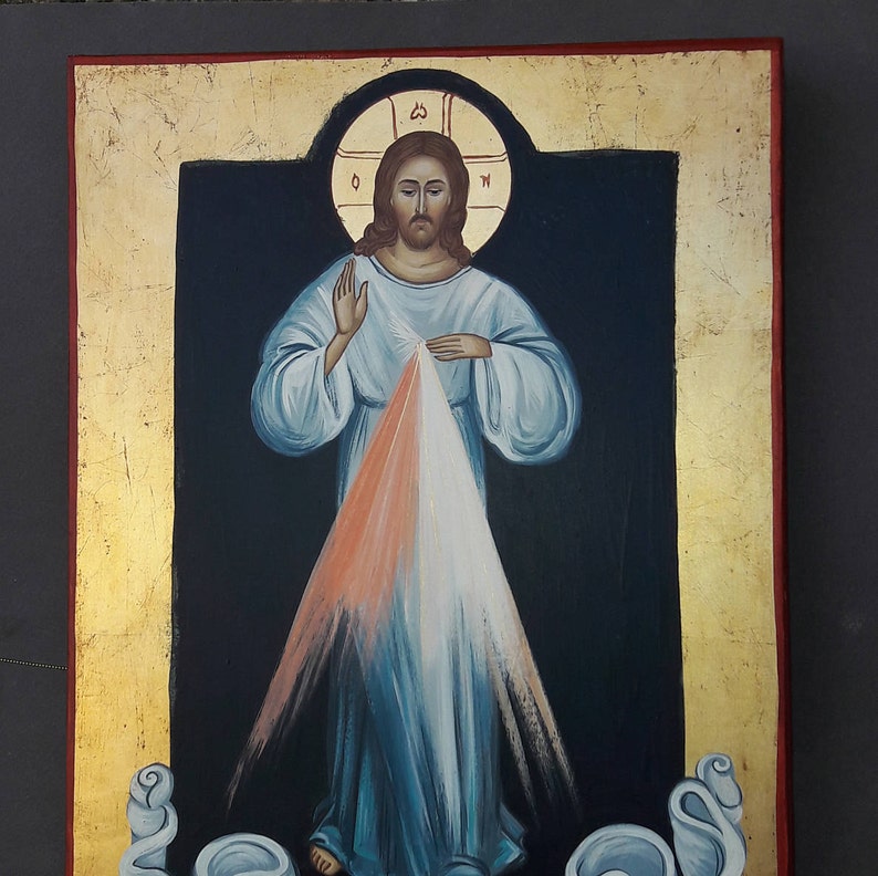 Divine Mercy of Jesus .IC XC. religious original icon.Jesus Christ.hand paint icon.greek icon.CATHOLIC icon. image 3