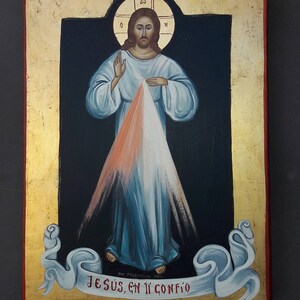 Divine Mercy of Jesus .IC XC. religious original icon.Jesus Christ.hand paint icon.greek icon.CATHOLIC icon. image 5