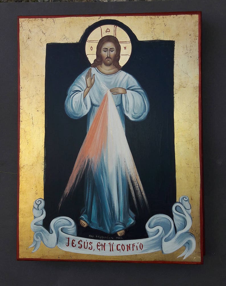 Divine Mercy of Jesus .IC XC. religious original icon.Jesus Christ.hand paint icon.greek icon.CATHOLIC icon. image 5