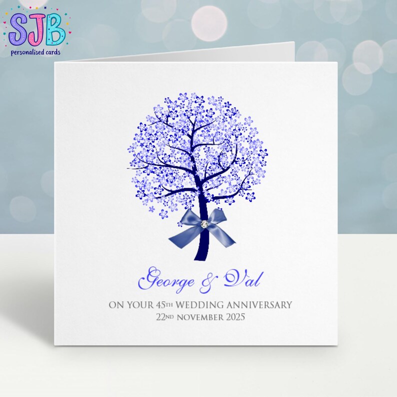 Sapphire / 45th Wedding Anniversary Tree Personalised Card - Etsy