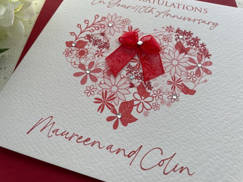 Handmade Personalised Ruby Wedding Anniversary Card, 40th Anniversary ...