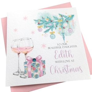 Personalised Handmade Pastel Christmas Card ANY NAME /WORDING- Daughter-Niece-Cousin-Granddaughter-Goddaughter-Mum- Sister-Auntie etc