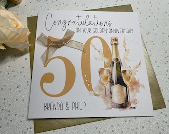 Handmade Personalised 50th Wedding Anniversary Card, Golden Anniversary card