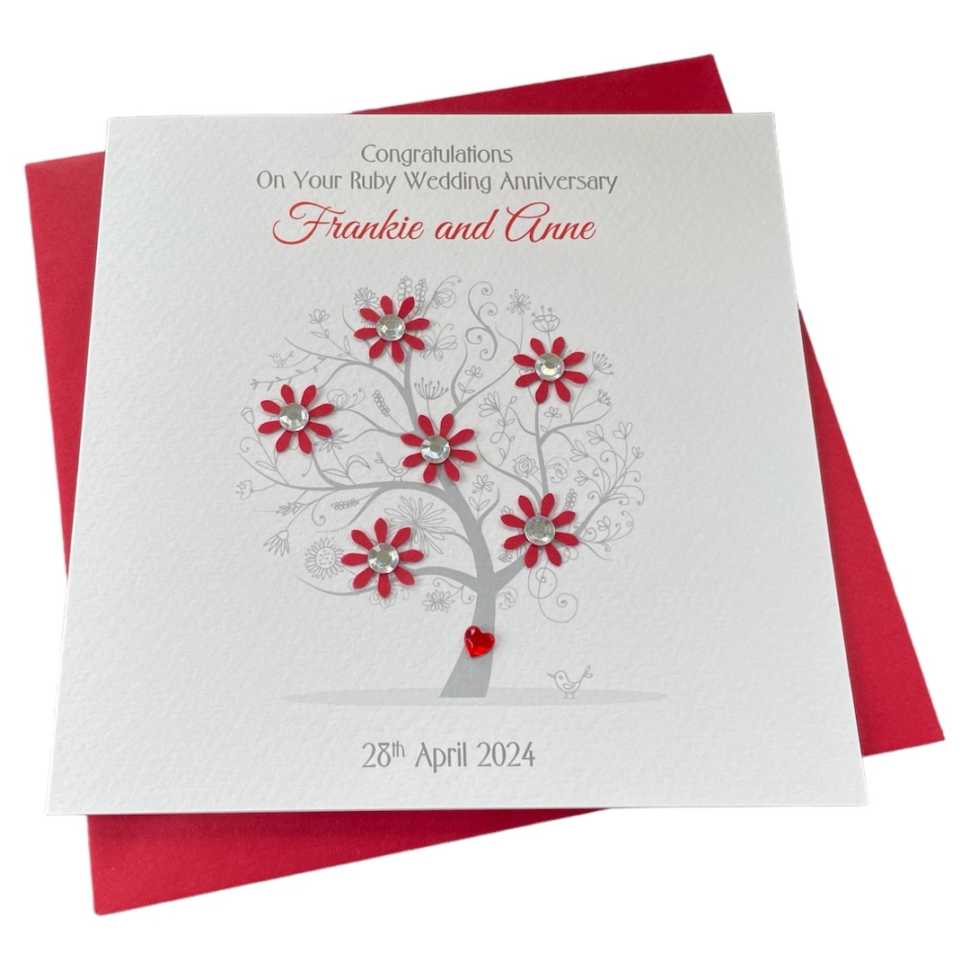 Ruby /40th Wedding Anniversary Tree Personalised Card - Etsy UK