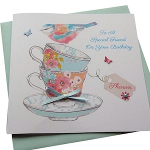 Handmade Personalised Vintage Teacups & Bunting Birthday Card