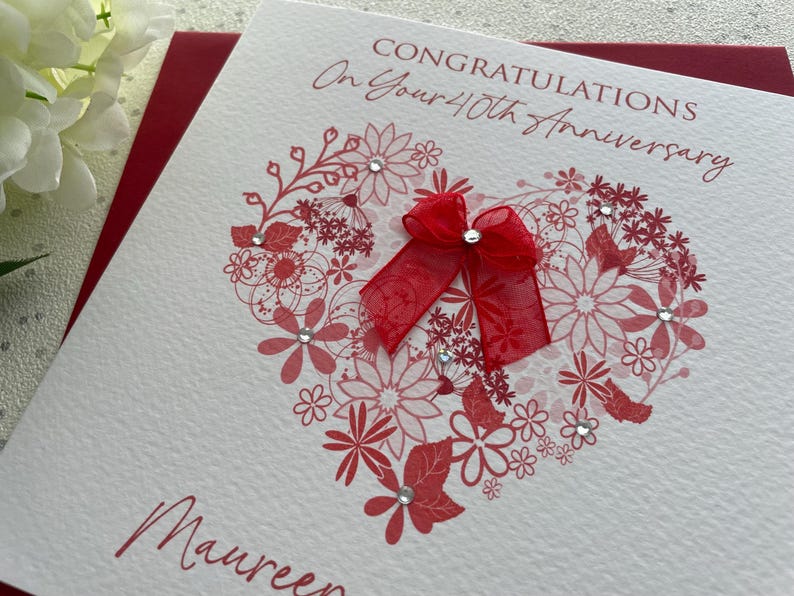Handmade Personalised Ruby Wedding Anniversary Card, 40th Anniversary ...