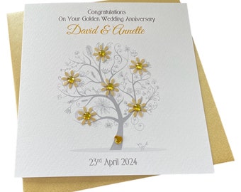 Gold / 50th Wedding Anniversary tree personalised card