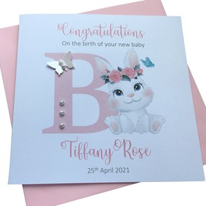 Handmade Personalised New Baby Girl Card
