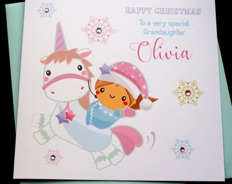 Personalised Unicorn Christmas Card Any Name or Wording