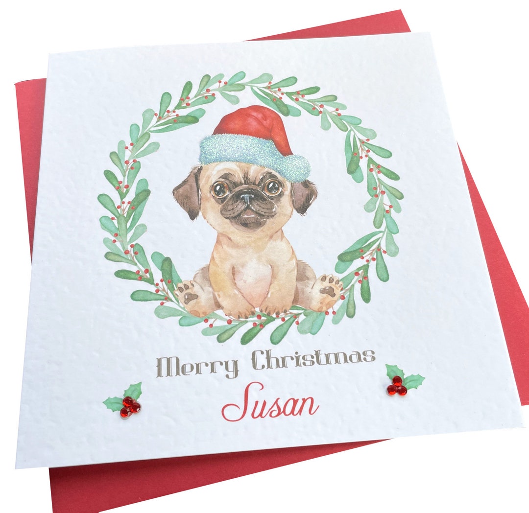 Personalised Handmade Tan Pug Christmas Card ANY WORDING - Etsy
