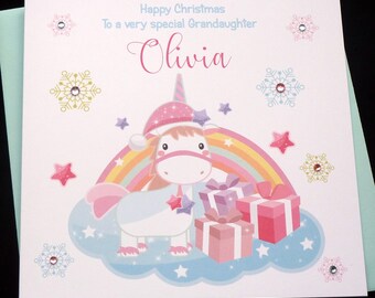 Personalised Unicorn Christmas Card Any Name or Wording