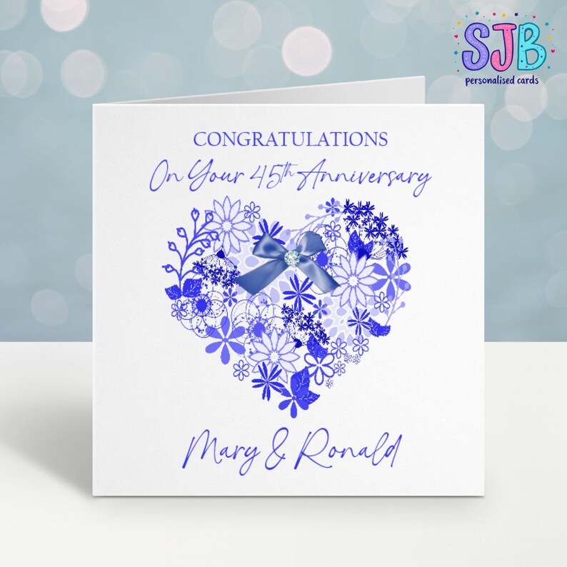 Sapphire / 45th Wedding Anniversary Heart Design Personalised Card - Etsy