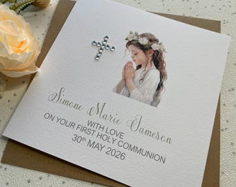 Handmade Personalised Girls 1st Holy Communion Card, For boys, Granddaughter, Daughter, niece, Cousin, Goddaughter, Sister.