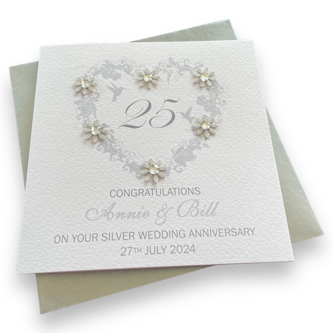 Silver / 25th Wedding Anniversary Personalised Card - Etsy UK