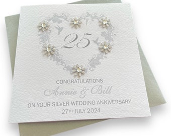 Silver / 25th Wedding Anniversary personalised card