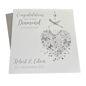 Diamond / 60th Wedding Anniversary Heart Personalised Greeting  Card