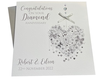 Diamond / 60th Wedding Anniversary Heart Personalised Greeting  Card