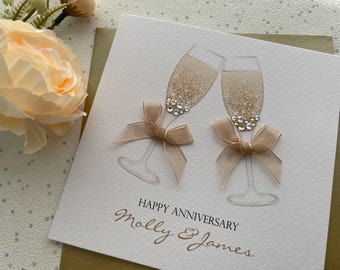 Handmade Personalised Champagne Design Wedding Anniversary Card