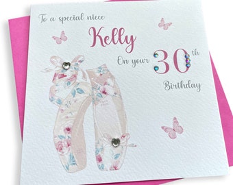 Personalised Ballet Shoes Ballerina Birthday Card  5th 6th 7th 8th 9th 10th 11th 12th 13th 14th 15th 26th 17th 18th 19th Any age- wording