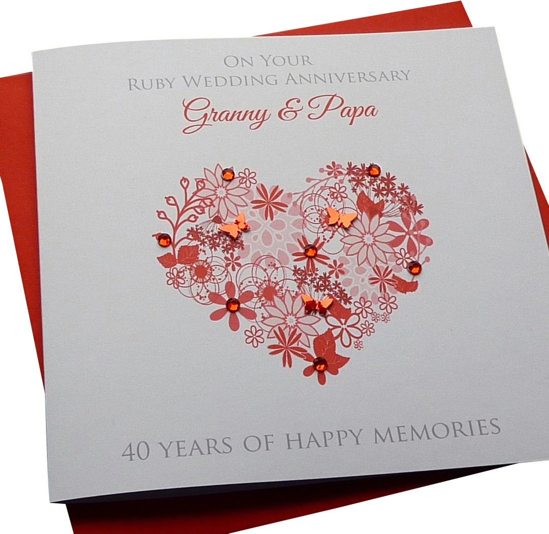 Personalised Handmade Ruby-40th Wedding Anniversary Heart Card - Etsy