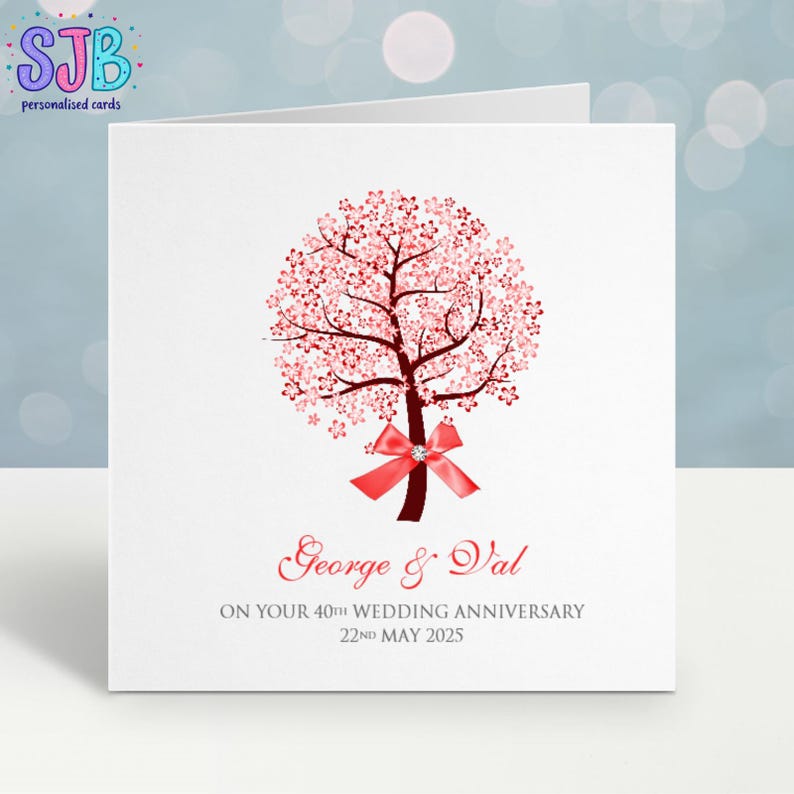 Ruby / 40th Wedding Anniversary Tree Personalised Card - Etsy